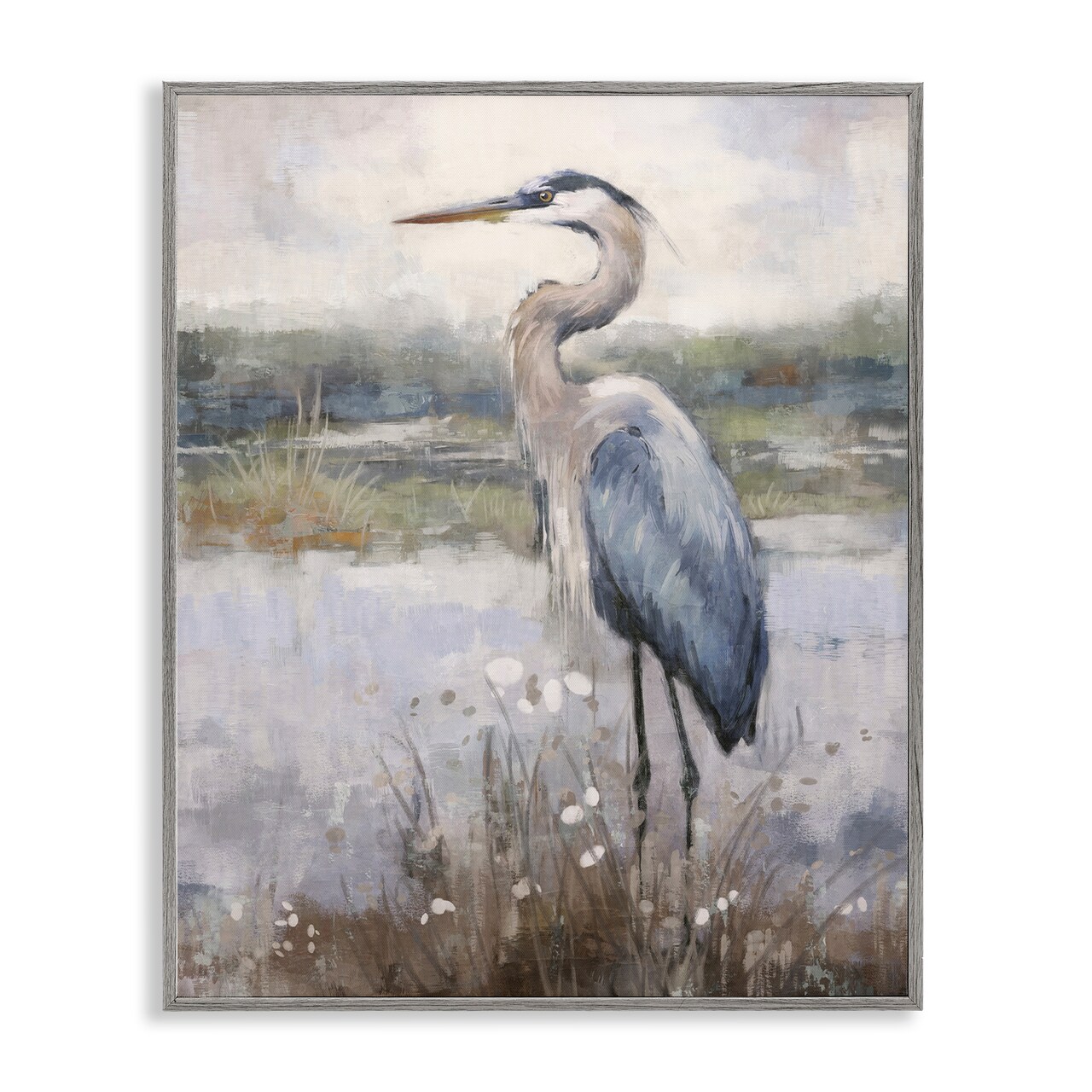 Stupell Industries Coastal Heron on Riverbank Framed Giclee Wall Art Design by Nina Blue